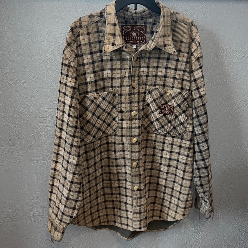 Vintage Lucky Brand Corduroy Plaid Button Up Shirt Jacket Size XL